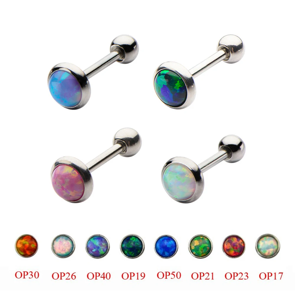 

PAIR Round Opal Ear Helix Tragus Cartilage Piercing Stud Labret Lip Rings Triple Piercing Earring Body Jewelry 16g