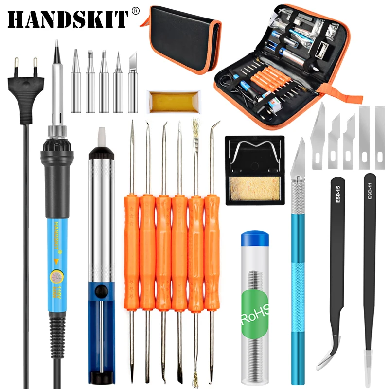 

Handskit Soldering Iron Kit 60W Adjustable Temperature Soldering Iron Electric Soldering Iron Desoldering Pump Welding Tool