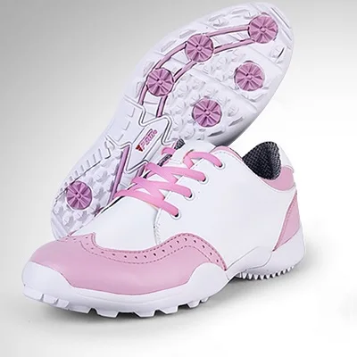 Pgm/женский кожаный светильник; обувь для гольфа; нескользящие Нескользящие кроссовки для гольфа; Водонепроницаемая амортизирующая обувь; AA10103 - Цвет: Розовый