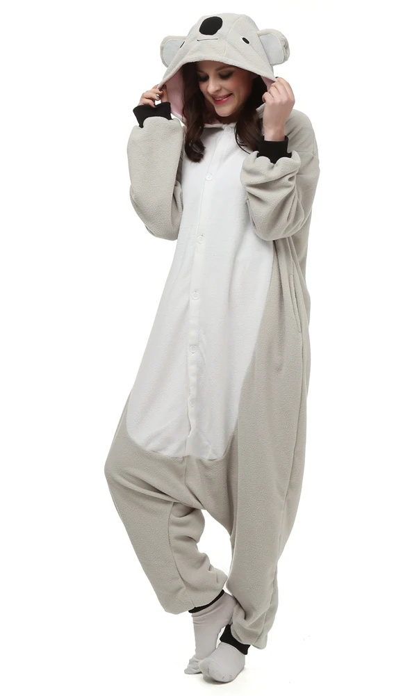 Красивая коала пижамные футболки с животными Для женщин кигуруми фланелевый костюм для косплея; теплая одежда для сна с длинным рукавом для девочек вечерние фантазии - Цвет: Серый
