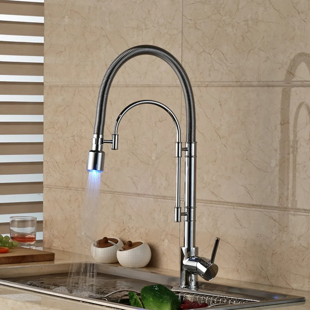 Single Handle Chrome Finished Deck Mounted Swivel Spout Kitchen Faucet