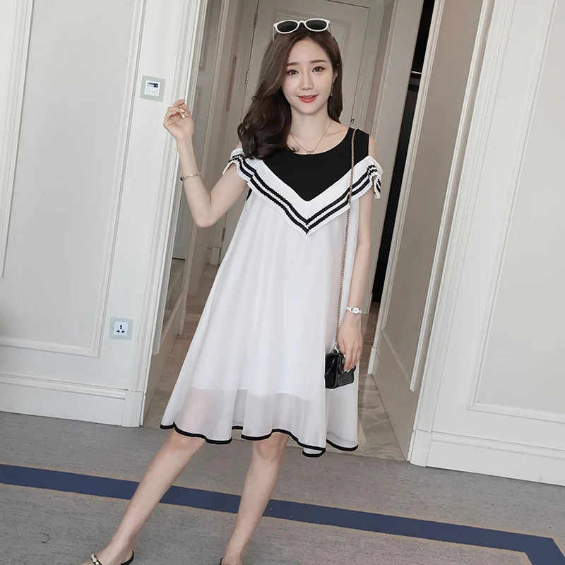 

Pengpious 2019 pregnant women summer new chiffon loose dress maternity off shoulder lovely dress princess