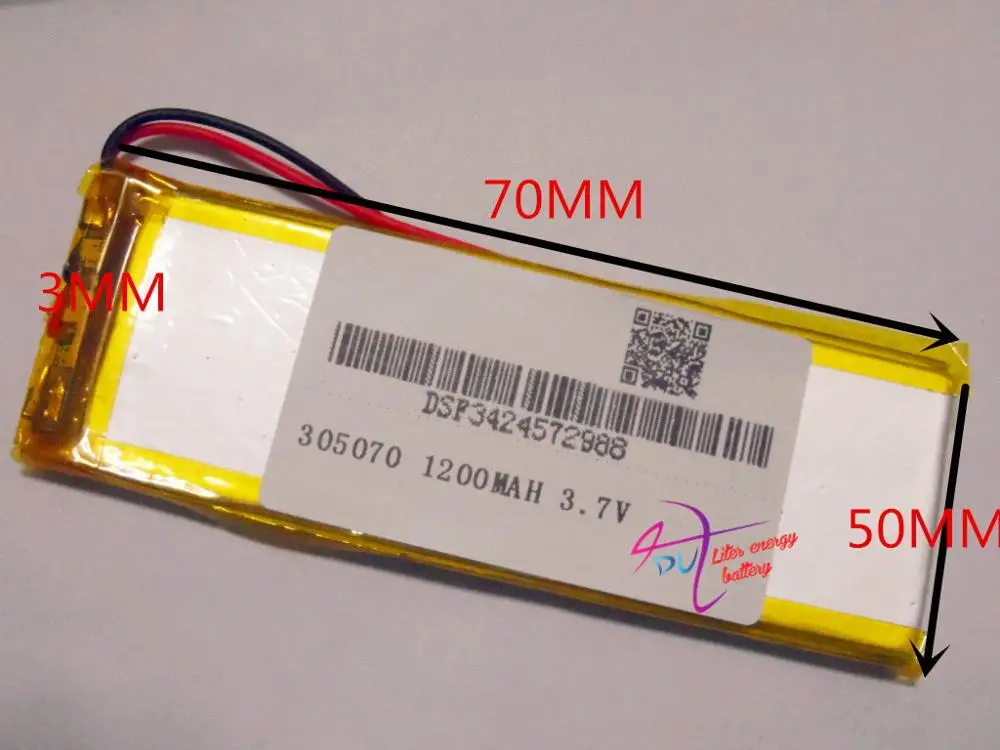 Лучший бренд батареи 3.7 В литий-полимерная батарея 305070305070 Onda MP4 MP5 GPS eBook 1200 МАЧ |