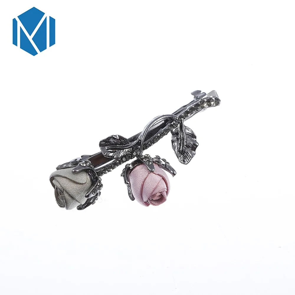Rose Flowers Hair Clip Ponytail Holders Barrettes Leaves Hairgrip For Women Girl
