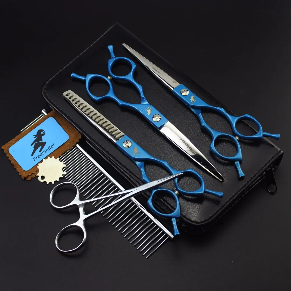 6,5 дюймов синий животных ножницы парикмахерские Комплект из 3 предметов комбинация прямого кроя ножницы с загибом pet парикмахерские