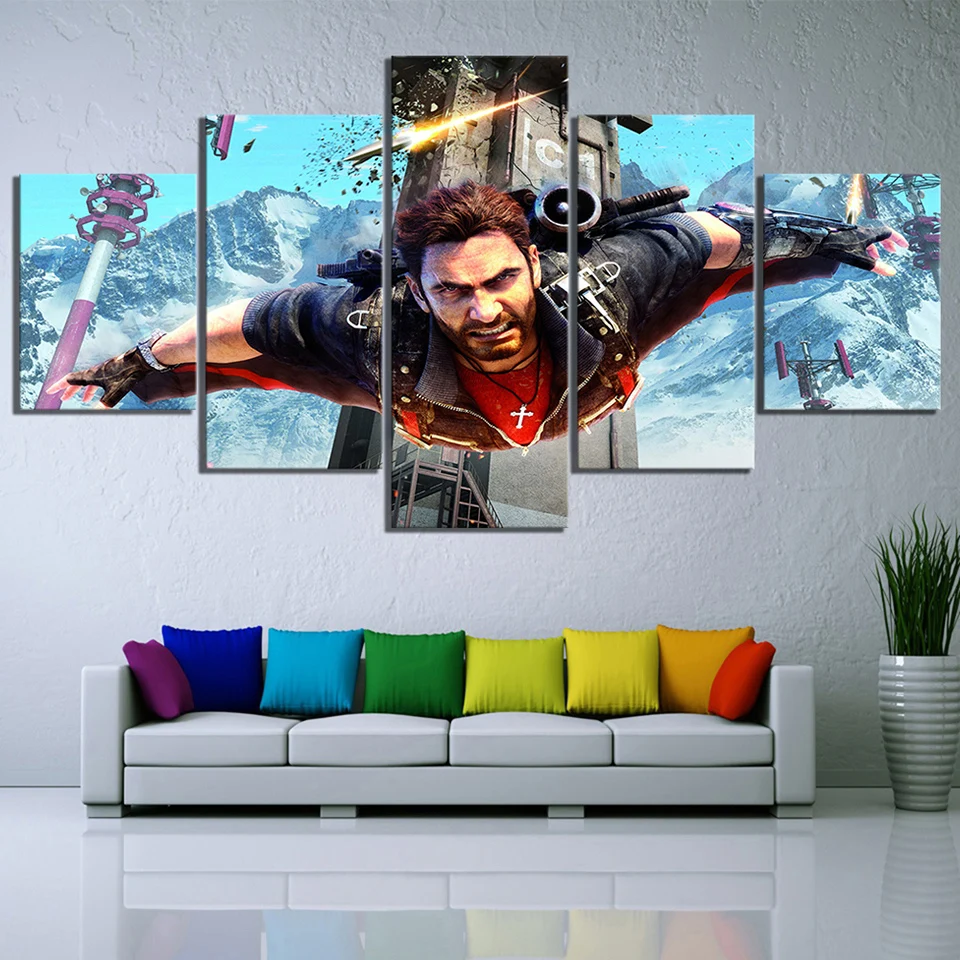 Canvas Painting 5 Pieces Wall Art Just Cause Picture Printed Game Modular Modern HD Poster For Living Room Home Decoration Frame | Дом и сад