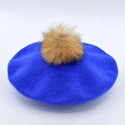 COKK, зимние шапки для женщин, шерстяной берет с натуральным мехом енота, шапка с помпоном, женский берет для девочек, мягкая теплая шапка Boina Feminina Gorras - Цвет: Blue