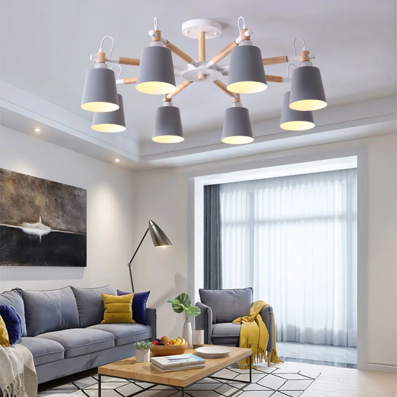  Nordic minimalist metal and wooden bracket chandelier chandelier E27 colorful chandeliers for kitch - 33048442282