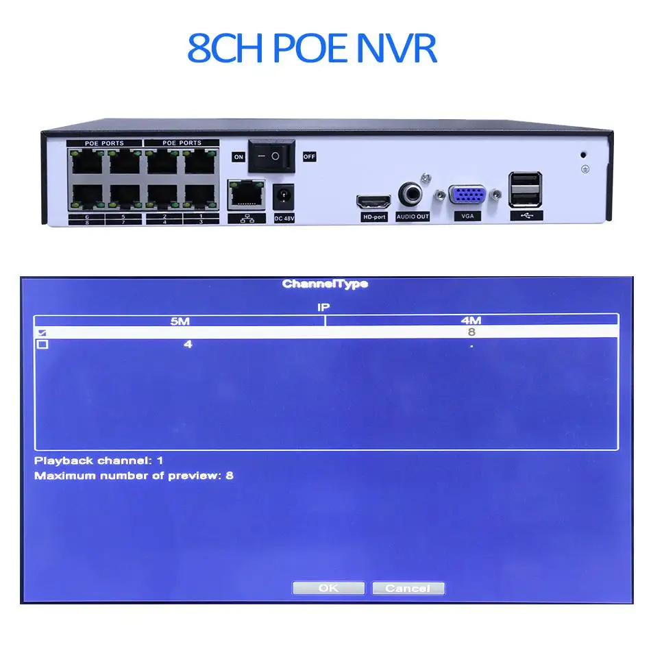 H.265 POE NVR 48V 4CH 8CH For Hilkvision Dahua 1080P 4MP 5MP POE IP Camera 802.3af ONVIF CCTV NVR D - 33015857577