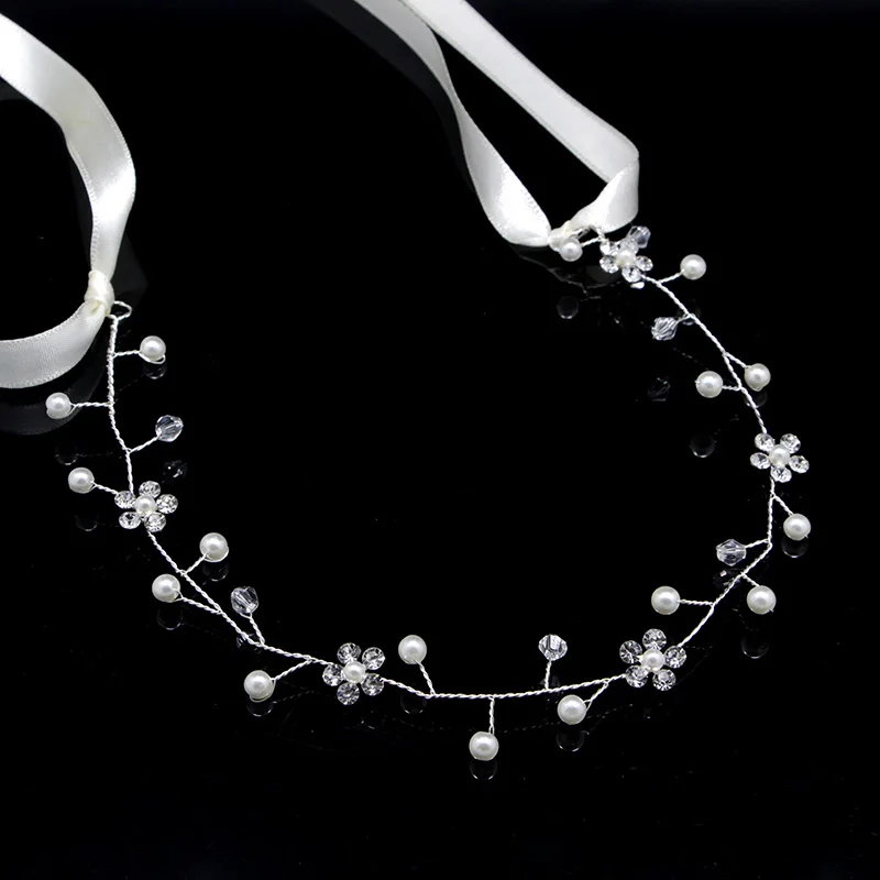 

Delicate silver metal headbands for women Crystal Pearl Tiaras Bride Ornaments Hair band Headdress Wedding Hair Accessories