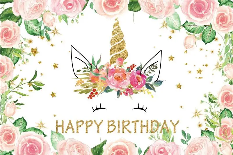 

Laeacco Happy Birthday Unicorn Flower Scene Baby Children Photography Backdrops Custom Photographic Backgrounds For Photo Studio