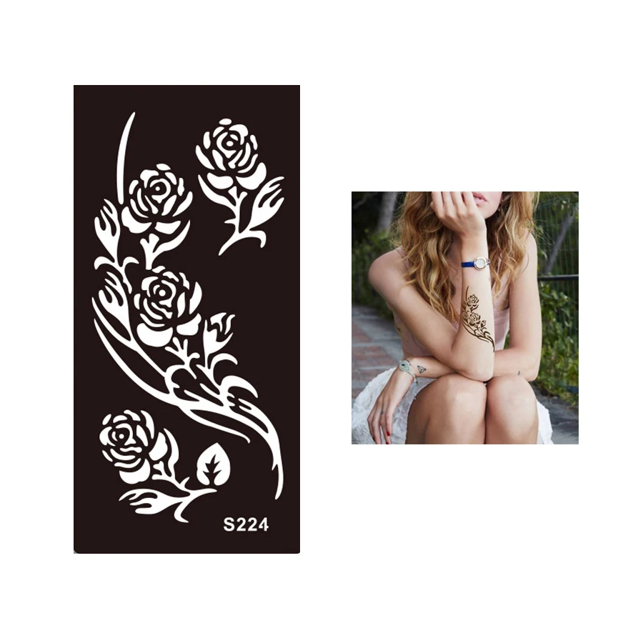 1pc Black Women Body Art Henna Mehndi Stencil Rose Flower Tattoo Drawing  Unscented Temporary Tattoo Sticker Design Template S224 - Temporary Tattoos  - AliExpress