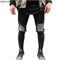 2018 Новая мода для мужчин отверстия джинсы для женщин Европейский High Street мотоциклетные байкерские джинсы хип хоп рваные узкие джинсы