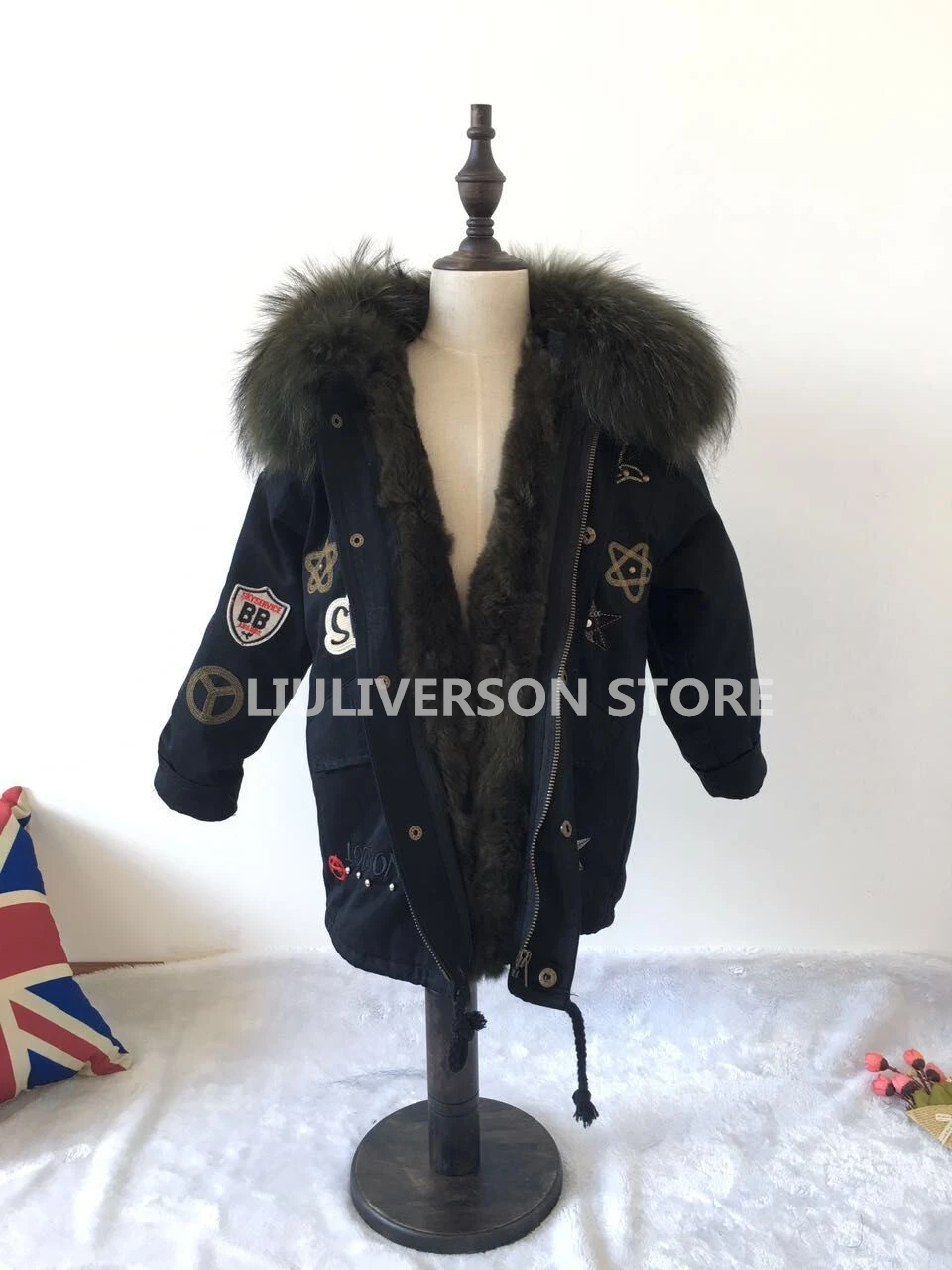 Ветрозащитные Детские утепленные парки с кроличьим мехом Тренч воротником из