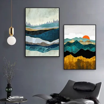 

Abstract landscape art Turquoise Hills and Vista Canvas Poster Natural poster Wall Pictures for Living Room No Frame