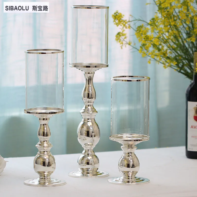 Hurricane candleholders silver with clear glass Lampshade single tea