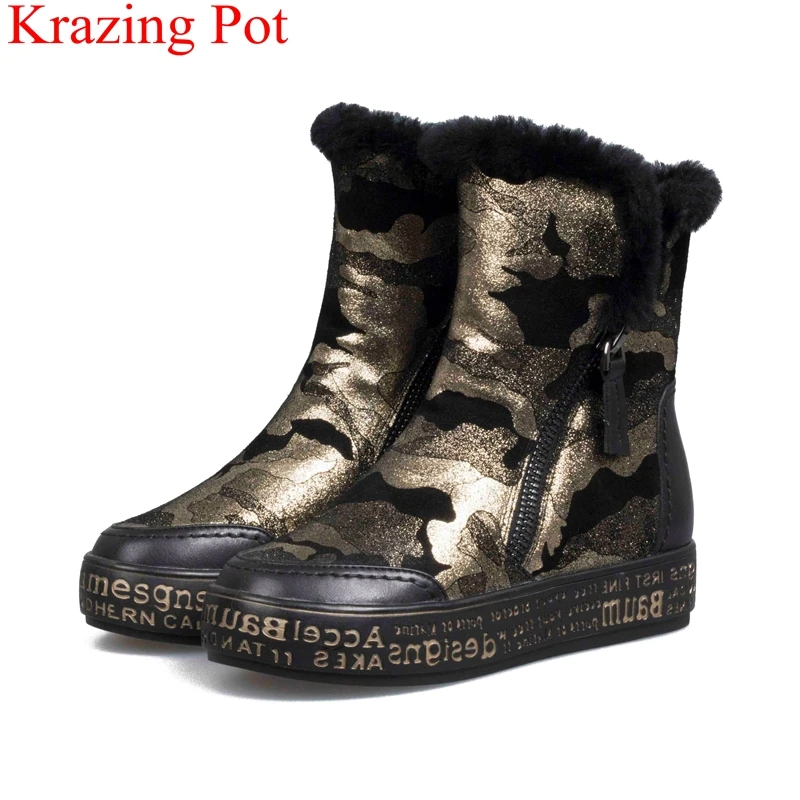 

2018 superstar big size keep warm fur platform snow boots flat with camouflage concise mid-calf boots runway winter shoes L86