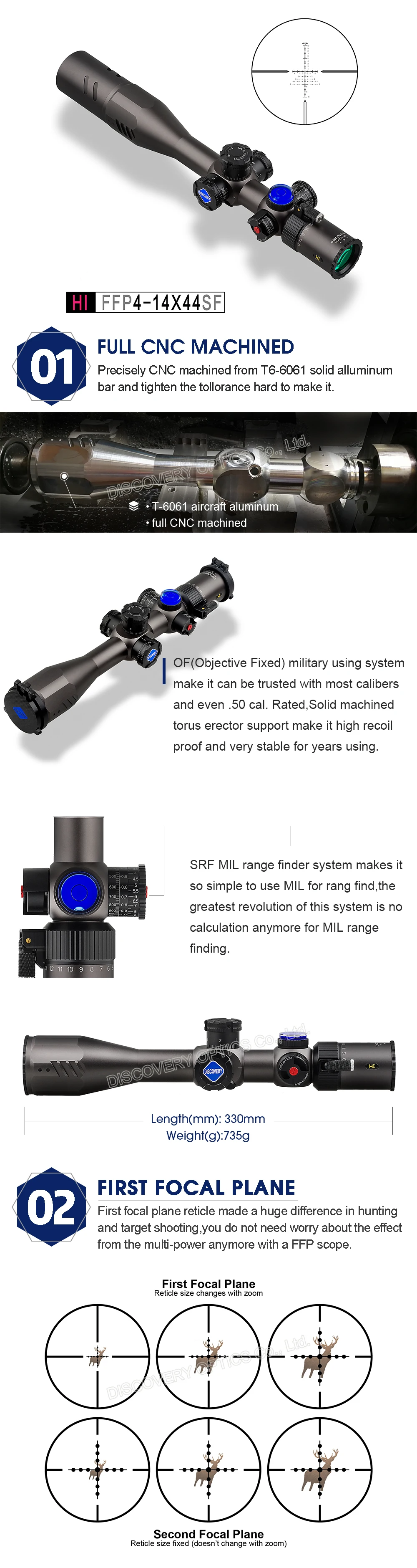 Дискавери Привет 4-14X44 SF SRF FFP MOA дальномер тактическая стрельба охотничий прицел первый фокальный самолет прицел высокое качество