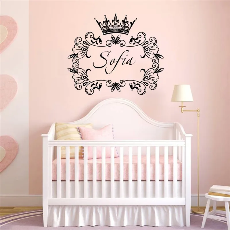 Queen Crown Describled By Flower Pattern Wall Decals Custom Name