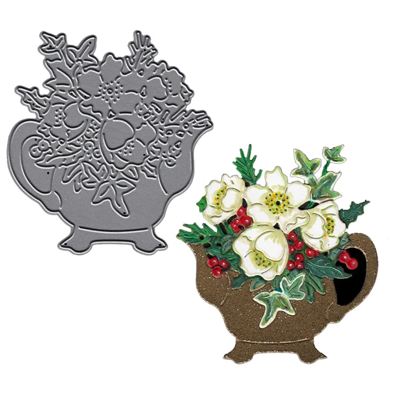 

Christmas Berry Flower Pot Metal Cutting Dies Stencils For DIY Scrapbooking Decorative Embossing Handcraft Die Cutting Template