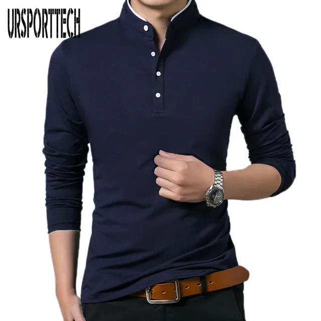 High Quality Men Polo Shirt Mens Long Sleeve Solid Polo Shirts Camisa