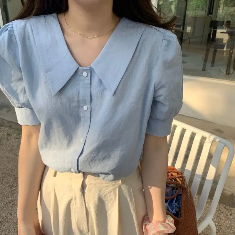 

Alien Kitty Korean Style OL Sweet Women Blouses 2019 Summer Fashion Elegant Vintage Loose Puff Sleeve Solid Tops Camisas Mujer