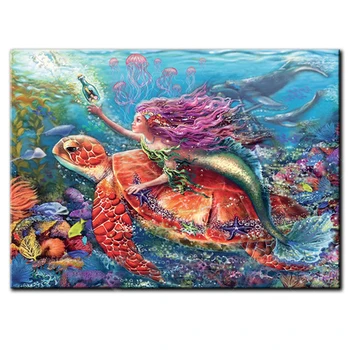 

5D Diy diamond painting Mermaid aquarium square Round Rhinestone Mosaic diamond embroidery cross stitch fantasy StickerZP-1869