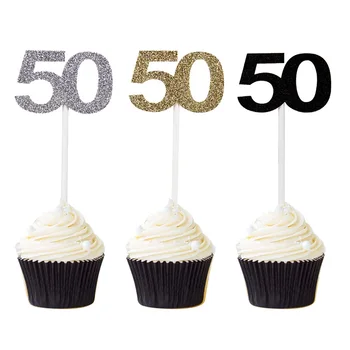 

Fifty Birthday Decorations 50th Anniversary Party Decor Number 50 Paper Cupcake Topper 12pcs Free Shipping