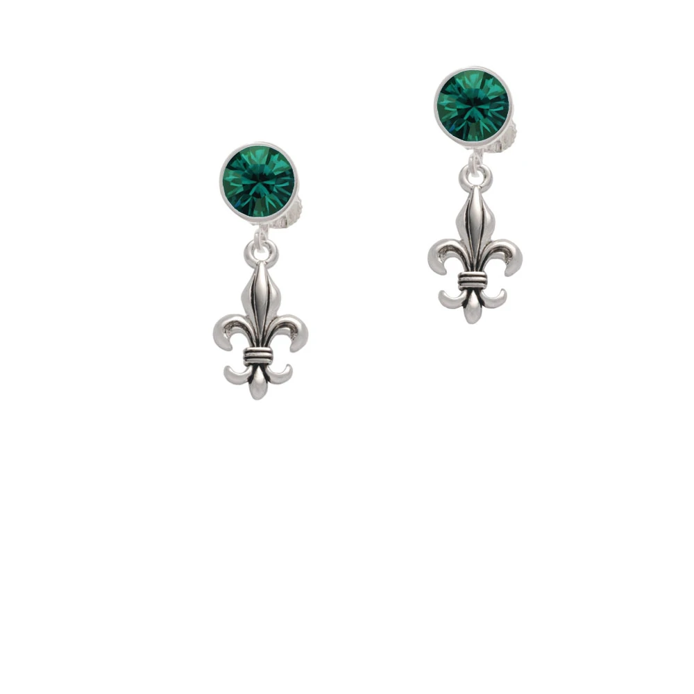 Medium Antiqued Fleur di Lis Crystal Clip On Earrings (5)