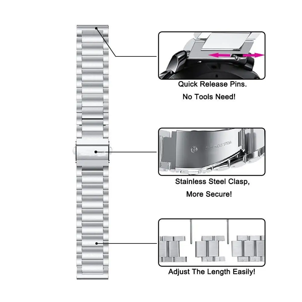 Galaxy watch 46 мм ремешок для gear S3 frontier huawei watch GT amazfit ремешок Bip 22 мм браслет из нержавеющей стали