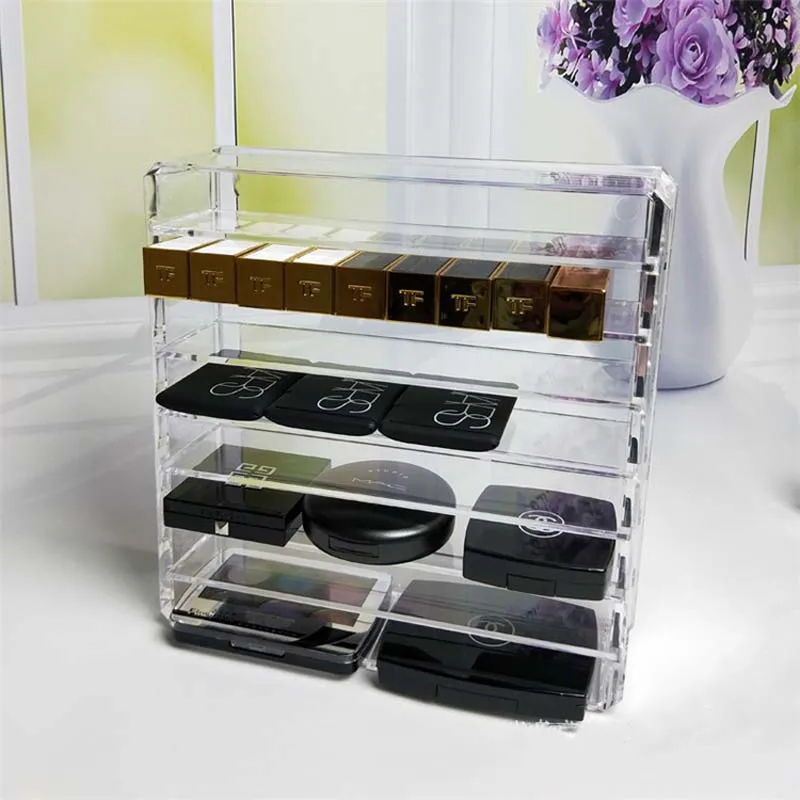 واضح الاكريليك منظم أدوات التجميل مربع مخزن للمكياج قابلة للإزالة مكتب الحمام فرشاة للمكياج حامل أحمر الشفاه صندوق تخزين مكتبي