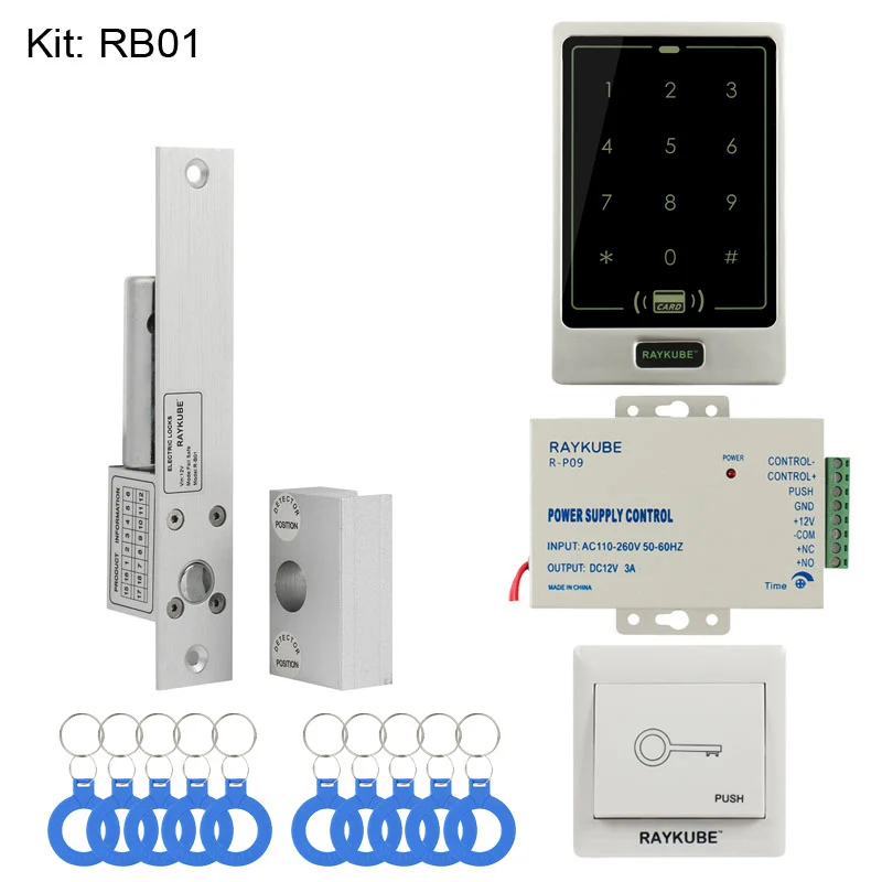 RAYKUBE RFID система контроля доступа двери DIY комплект с Электронный магнитный замок 12 В 3A блок питания сенсорная клавиатура доступа - Цвет: RB01