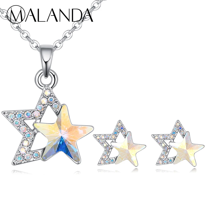 MALANDA Brand Fashion Pentagram Crystal From Swarovski Pendant Necklace
