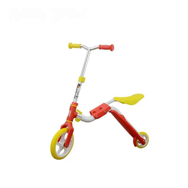 2 в 1 детский скутер, 2 колесный скутер и трик, регулируемый для детей 3-8 лет Детский велосипед с доп. балансом, милый детский скутер - Цвет: yellow