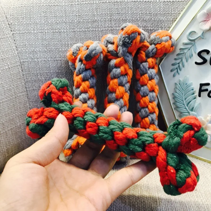 

Home Practical Trendy Pet Teddy Dog Toy Bone Cleaning Toy Cotton Rope Biting Molar Knitting Pet Rope Knot PY