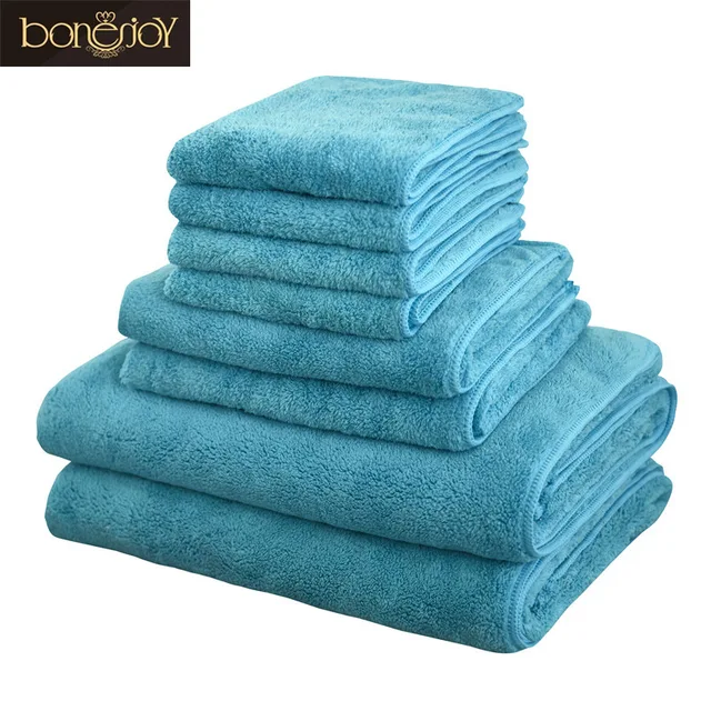Bonenjoy 8pcs Microfiber Bath Towel Sets Softness Quick Dry Hair Toallas Blue Face Hand Towel Set