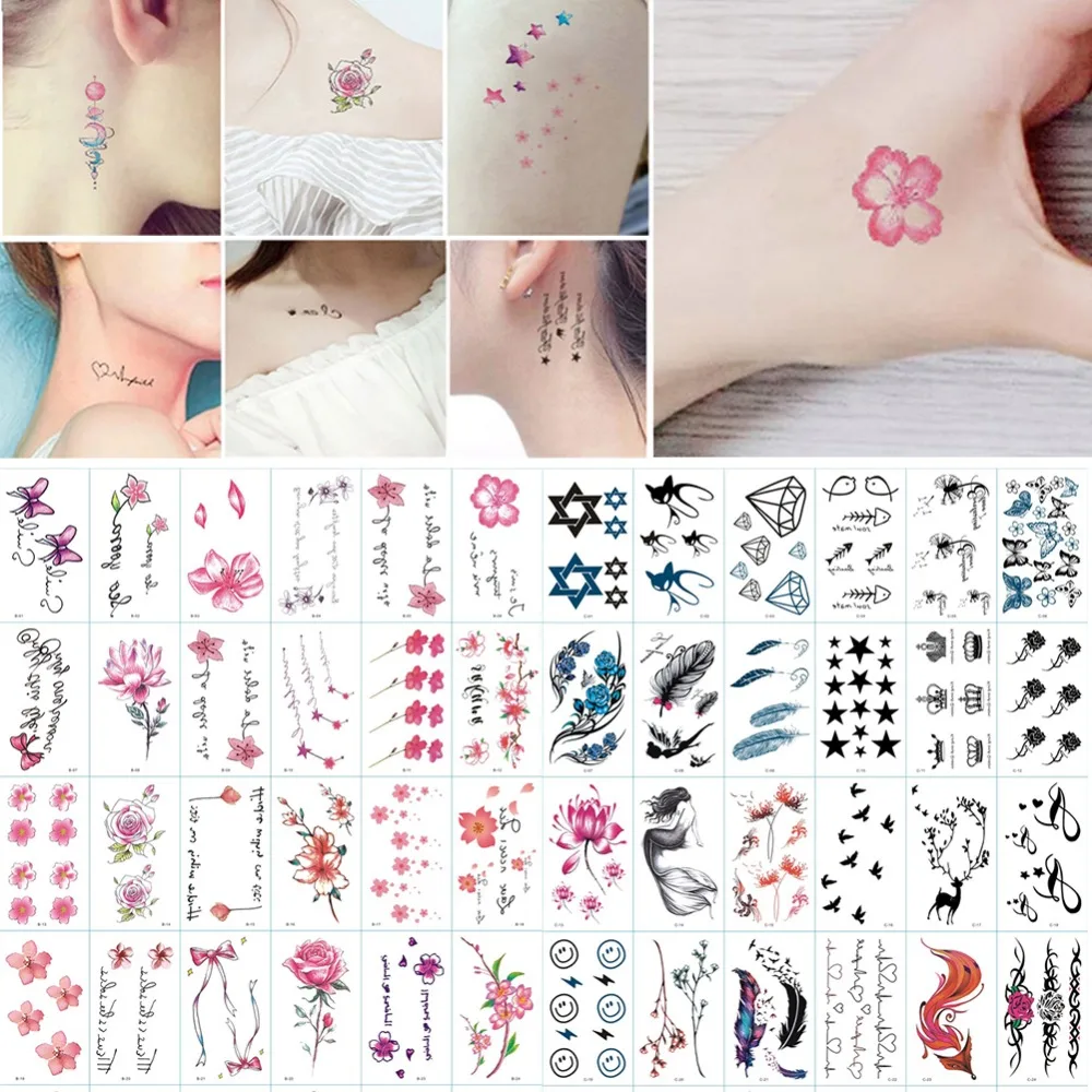 

30pcs/Set Flower Temporary Tattoo Sticker for Women Men Fake Tatoo Body Art Adult Waterproof Hand Stickers 5.8cm x 9.8cm #287862