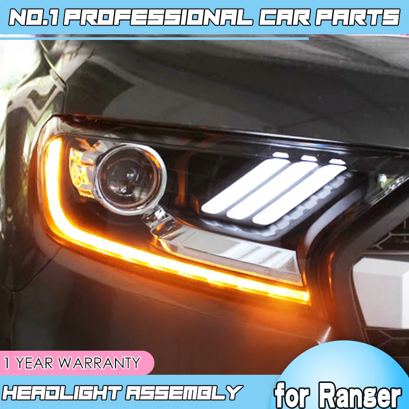 

BiNFU Car Styling for Ford Ranger 2016 2017 2018 led headlight headlamp with double lens and plug and play design H7 or D2H Bubl