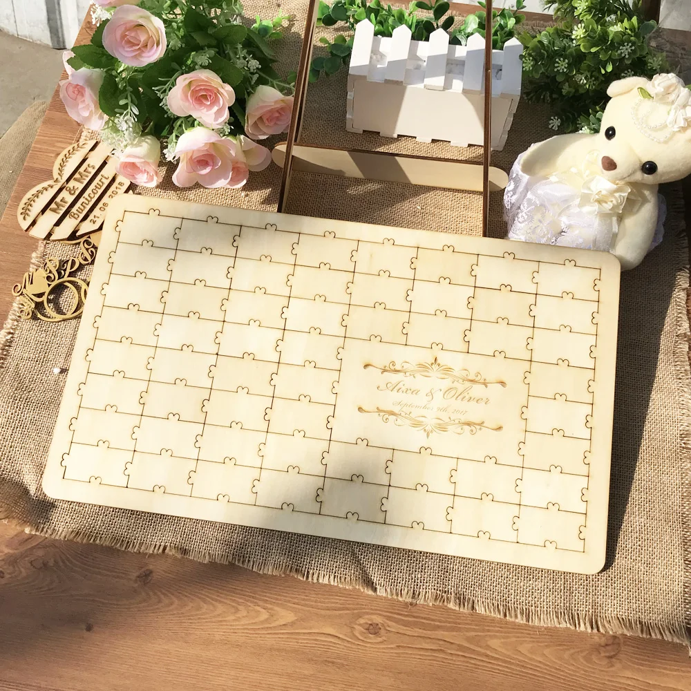 Custom Wedding guest book ,Personalized Puzzle Guestbook , wedding guestbook, wooden sign book, engraved guest book3