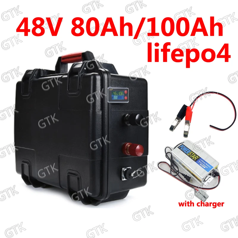 

GTK waterproof 48V 80Ah Lifepo4 48v 100AH lifepo4 battery with BMS for 4000w 3000w Scooter bike golf cart RV bike +10A charger