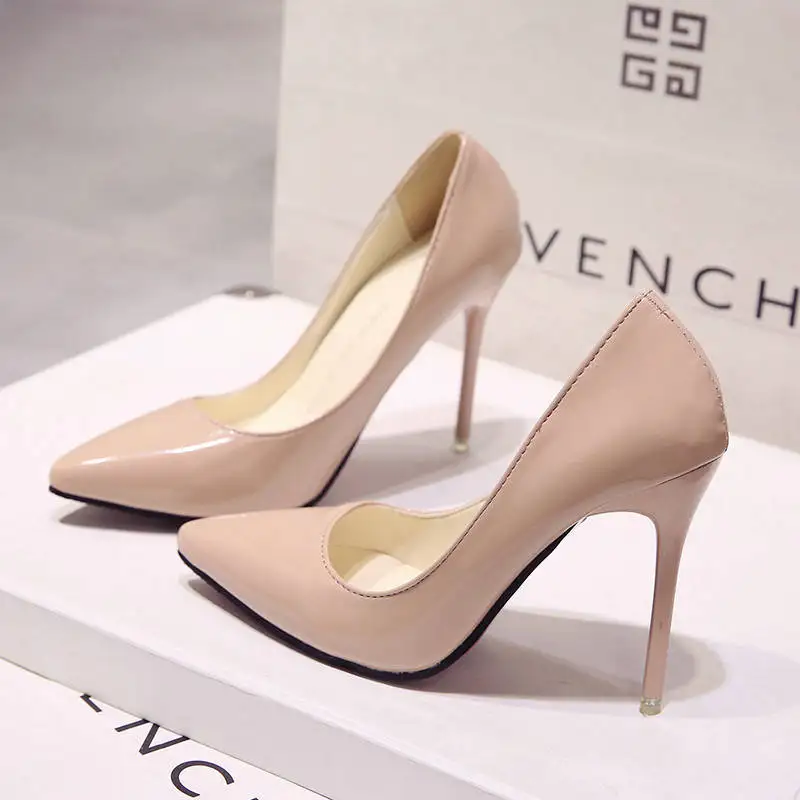 Apricot 10 cm Большие размеры 34-44; популярная женская обувь; туфли-лодочки с острым носком; модельные туфли из лакированной кожи; свадебные туфли-лодочки на высоком каблуке; zapatos mujer; цвет синий, бордовый - Цвет: Apricot 10 cm