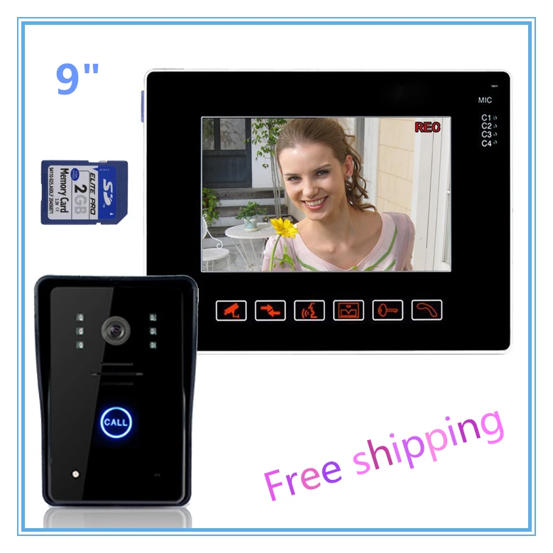 

Wired 9"LCD Video Door Phone Doorbell Intercom Kit Touch Key Video Camera SD Card Picture Recording Compatible With CCTV Camera