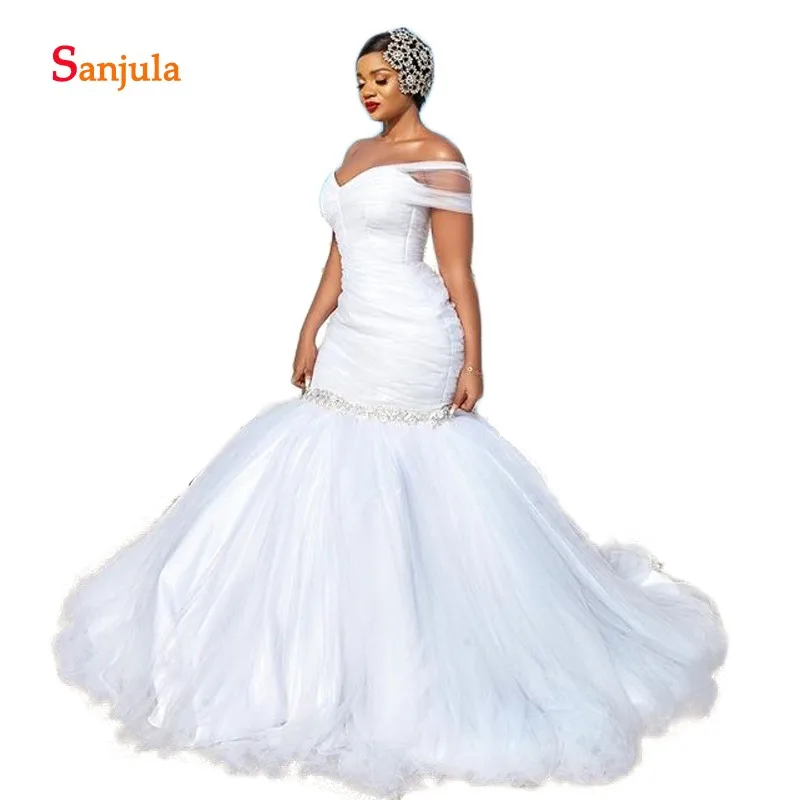 Mermaid Afrikaanse Trouwjurken 2019 Sweetheart Pleats Tulle Kralen Puffy Rok Bridal Wedding Gown vestido de noiva sereia D689 Mermaid Afrikaanse Trouwjurken 2019 Sweetheart Pleats Tulle Kralen Puffy Rok Bridal Wedding Gown vestido de noiva sereia D689