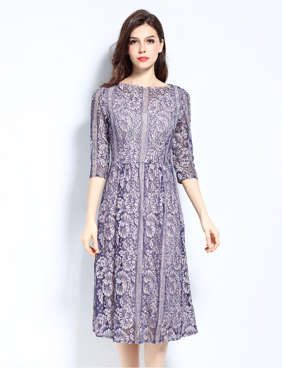 TAOYIZHUAI Новое поступление осень китайский стиль плюс размер фиолетовый цветочный узор выдалбливают три четверти женское кружевное платье 11572