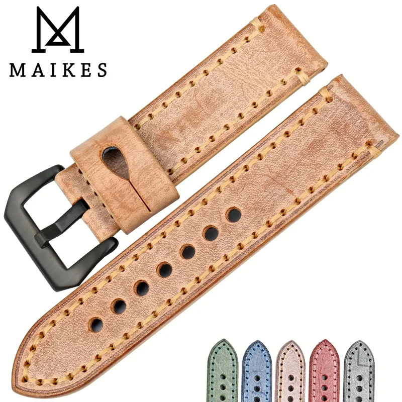 Винтажный ремешок для часов MAIKES из коровьей кожи оранжевого цвета 22 мм 24