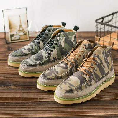 Aumentou brown Sapatos Alta Lona Homens 2018 Masculinos Casuais Tendência Camuflagem Maré De Dos Ajuda Black Tira Britânico Primavera qwFxZTCZ