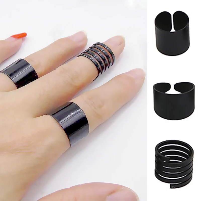

LNRRABC 2018 new listing 3PCS / set adjustable fashion punk cool black metal elegant high quality simple black open ring