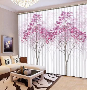

Custom any size modern curtains Pink leaves woods photo Blackout Window Drapes 3D Curtains For Living room Bed room Office