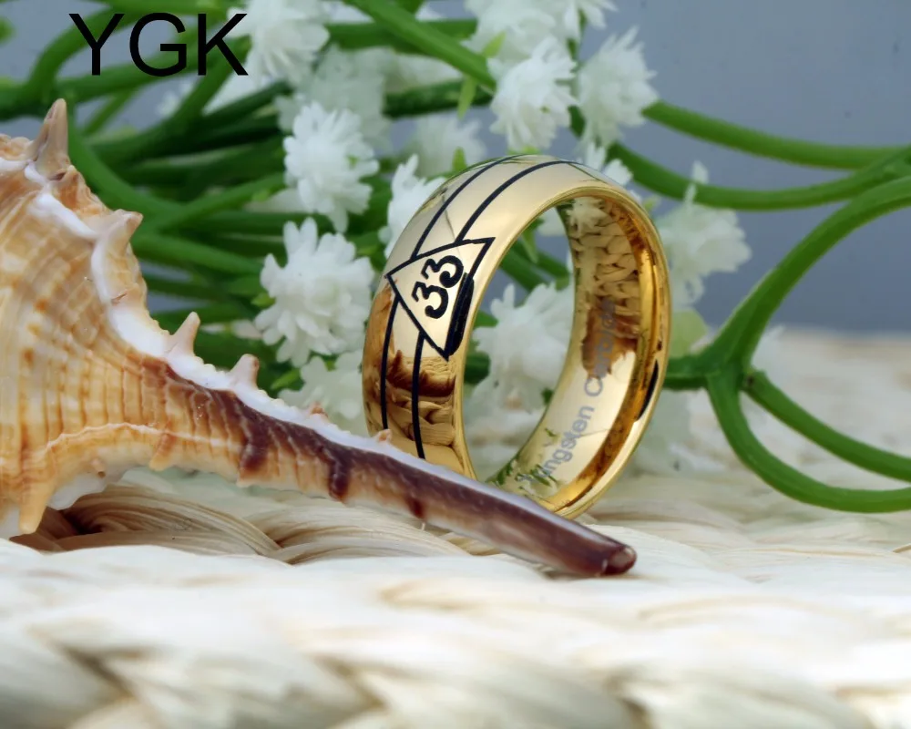 YGK Brand 8MM Golden Dome 33rd Degree Masonic New Men's Tungsten Carbide Wedding Ring 6