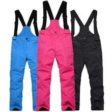 Популярные детские зимние комбинезоны; лыжный костюм; брюки для сноубординга; водонепроницаемые теплые зимние лыжные брюки для девочек и мальчиков
